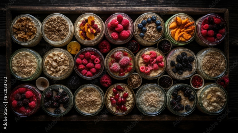 jars of oatmeal with berries and nuts in them jars of oatmeal with berries and nuts in them