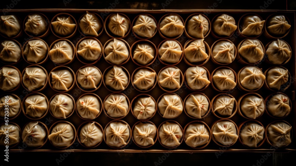 AI generated illustration o a tray of dimsum dumplings AI generated illustration o a tray of dimsum dumplings