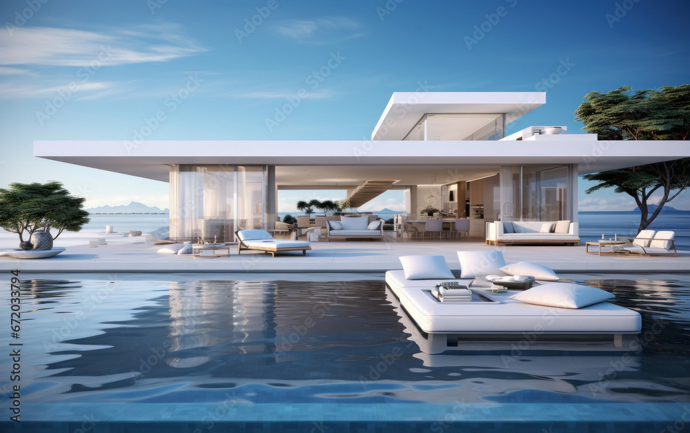 Obraz premium Super luxurious house with swimming pool and terrace in modern design.