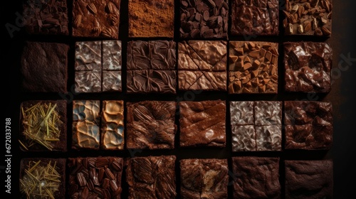 AI generated illustration of an arrangement of freshly made brownies in a row