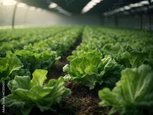 Organic hydroponic vegetable farm in the morning, stock photo