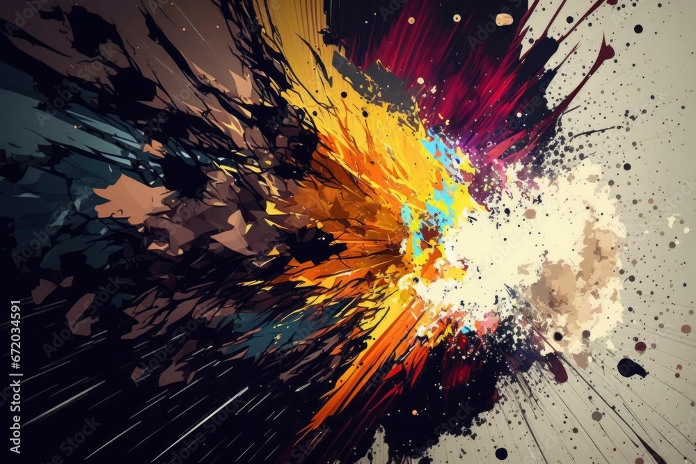AI generated illustration of an abstract painting with vibrant colors and splatter strokes AI generated illustration of an abstract painting with vibrant colors and splatter strokes