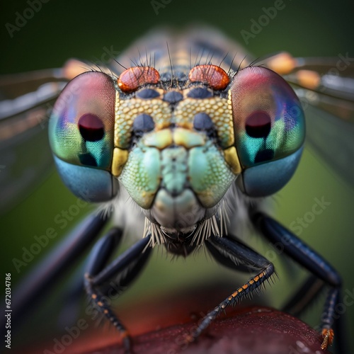 AI generated illustration of the eyes of a brightly colored dragonfly © Wirestock