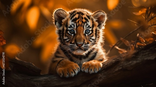 AI generated illustration of a tiger cub lounging in the grass