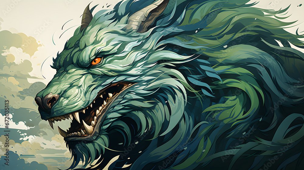 chinese dragon, green drawing of the dragon chinese dragon, green drawing of the dragon