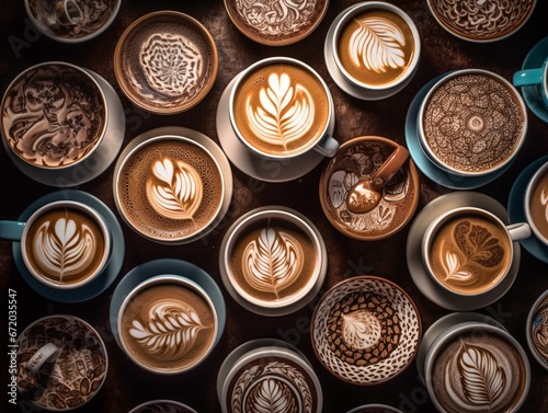 AI generated illustration of a cappuccino assortment set on the table