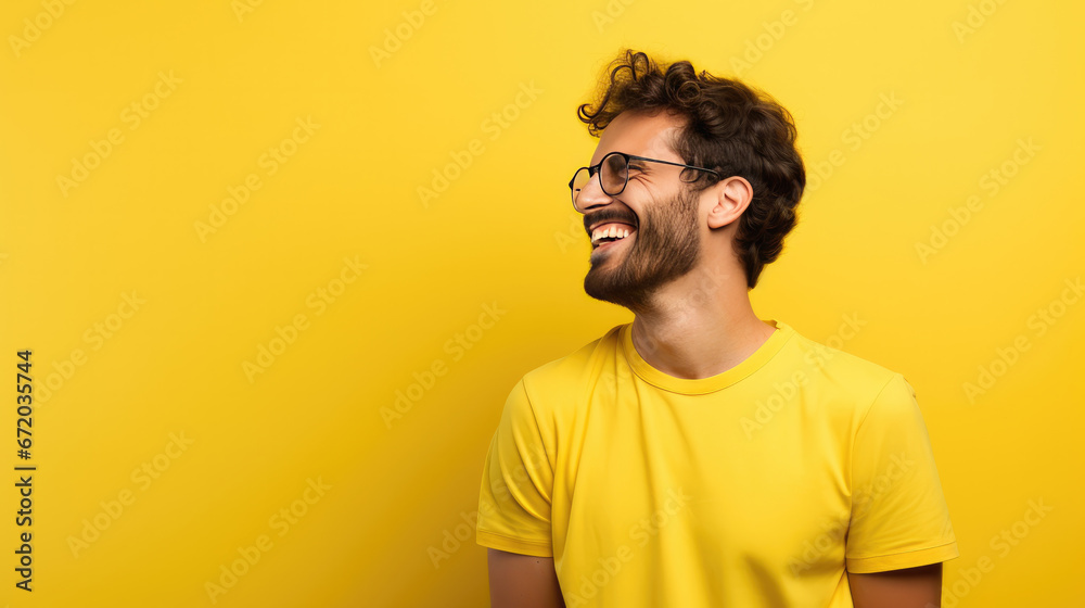 portrait of a person on yellow background Generative ai