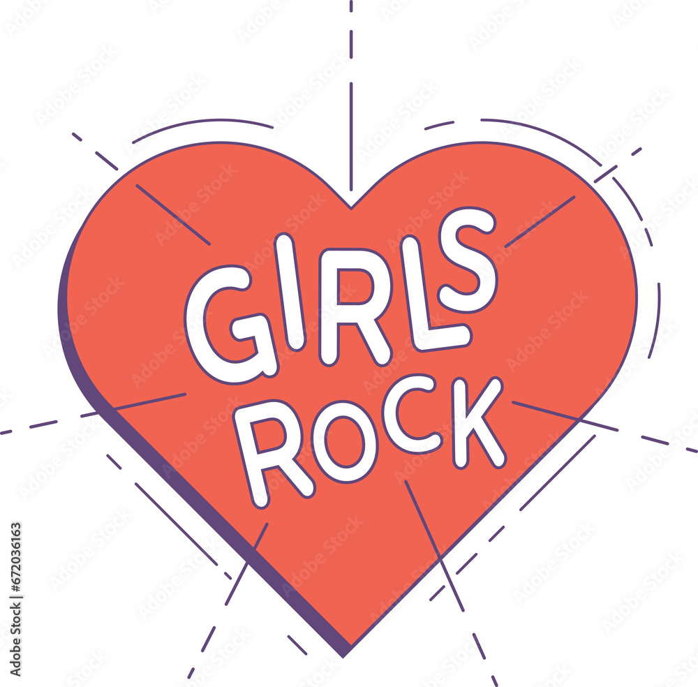 Digital png illustration of red heart with girls rock text on ...