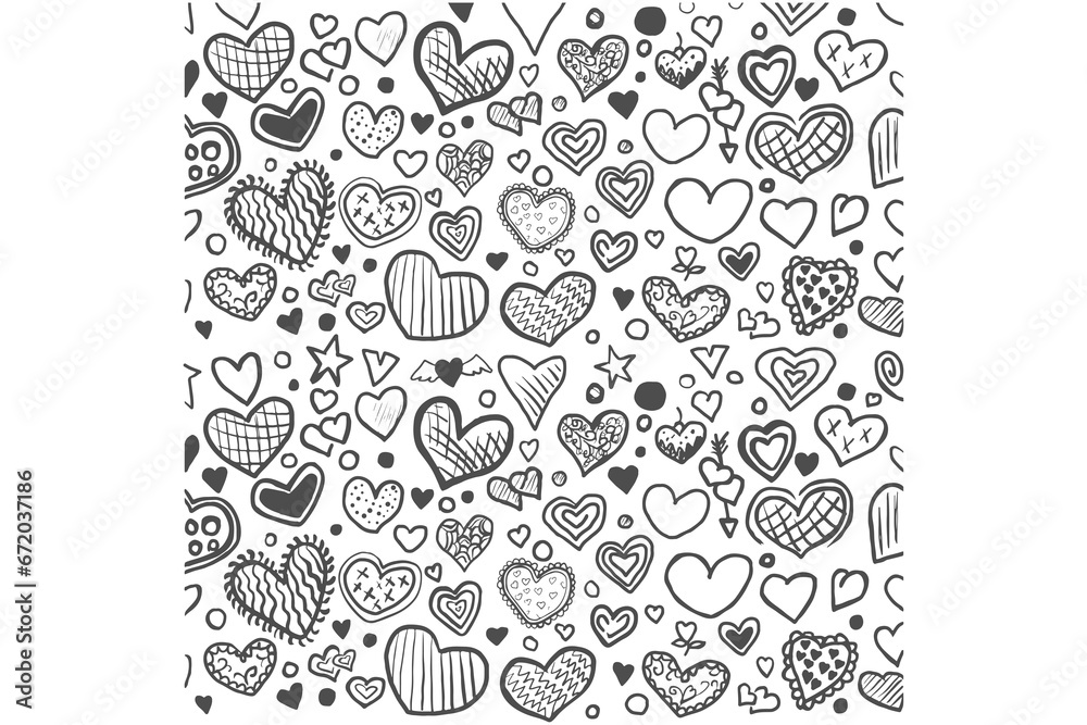 Digital png illustration of black hearts with shapes on transparent background