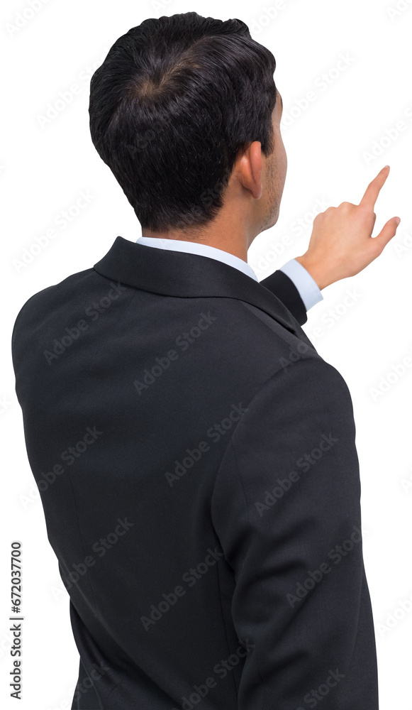 Digital png photo of caucasian businessman pointing finger on transparent background