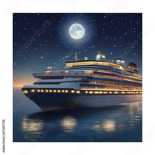 Moonlight, starlight, brilliant night sea cruise ship. generative ai © 형대 윤