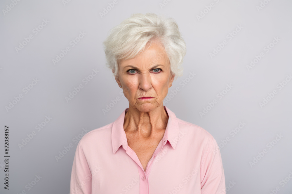 Elderly white woman with a stern and annoyed facial expression Elderly white woman with a stern and annoyed facial expression