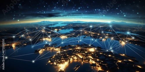 Communication technology with global internet network connected in Europe. Telecommunication and data transfer european connection links. IoT, finance, business, blockchain, security. : Generative AI