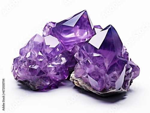 Raw brazilian and african amethyst gemstones isolated on white background.   Generative AI