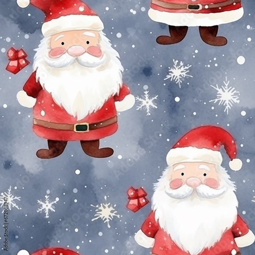 Festive Watercolor Santa Seamless Pattern for a Cheerful Background