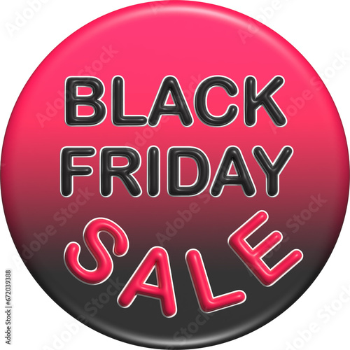 Black Friday sale 3D icon.Mega sales event on November.Black and red botton for promotion advertising.