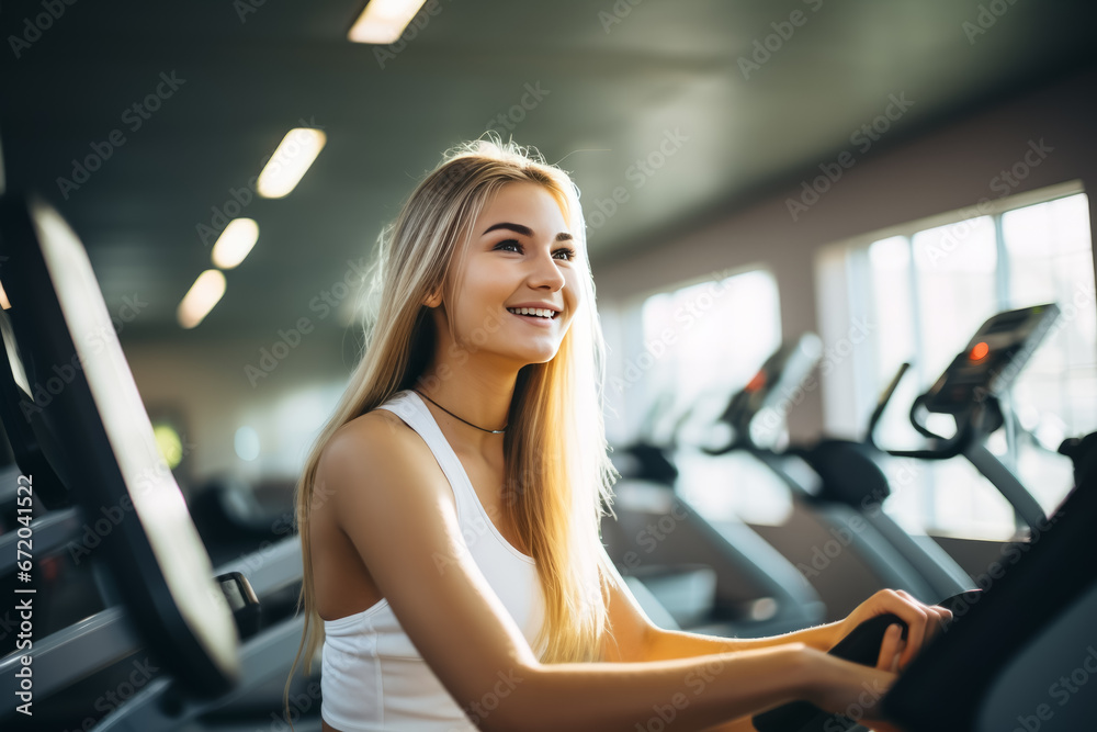 Woman doing cardio training on treadmill, working out in gym. healthy lifestyle Woman doing cardio training on treadmill, working out in gym. healthy lifestyle
