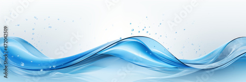 Horizontal water banner with wave effect, 3:1 resolution, blue color, water drops, space for text