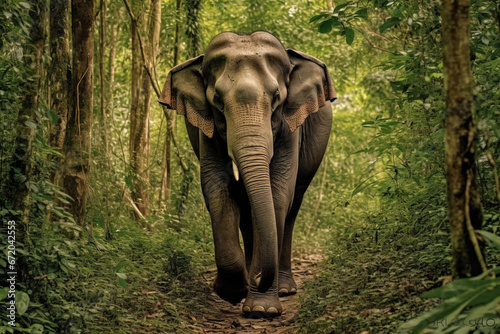 Elephant standing - Thailand. Full-length image of an Asian elephant standing ,generative ai. © Krisana