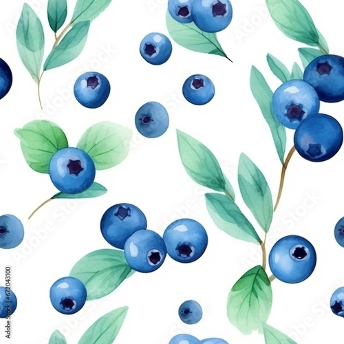 Blueberry Watercolor Seamless Pattern Wallpaper Background