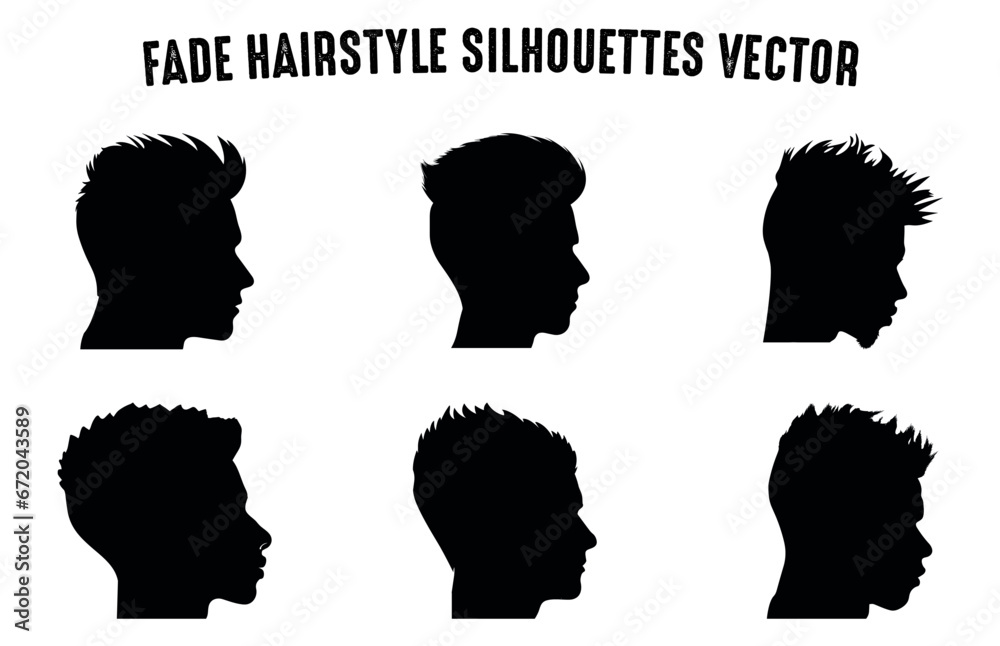 Fade haircut Silhouette clipart Bundle, Men hair cut Vector Set, Trendy stylish Male hairstyle Silhouettes