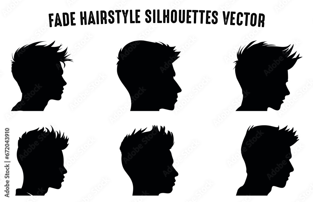 Fade haircut Silhouette clipart Bundle, Men hair cut Vector Set, Trendy stylish Male hairstyle Silhouettes