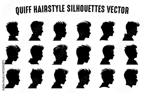 Quiff haircut Silhouette Vector Set, Male Variety hairstyle Silhouettes black Clipart collection