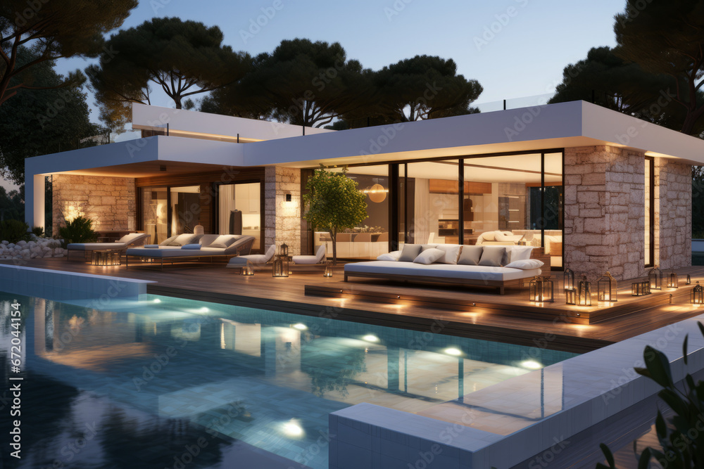minimal modern. mini pool villa ,generative ai