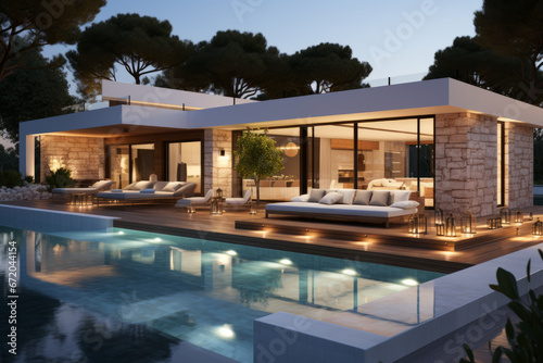 minimal modern. mini pool villa ,generative ai photo