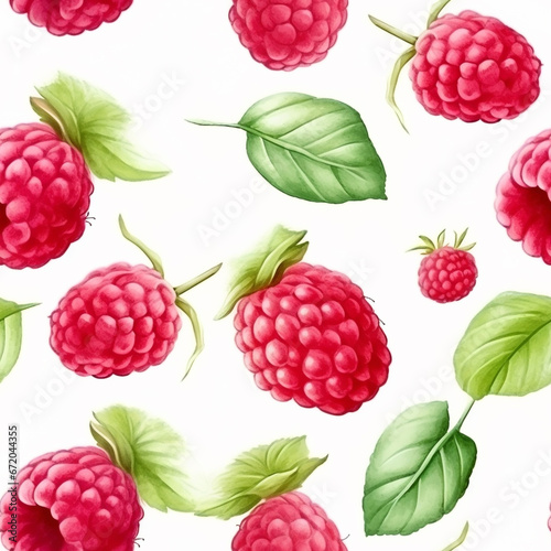 Vibrant Watercolor Raspberry Seamless Pattern Wallpaper