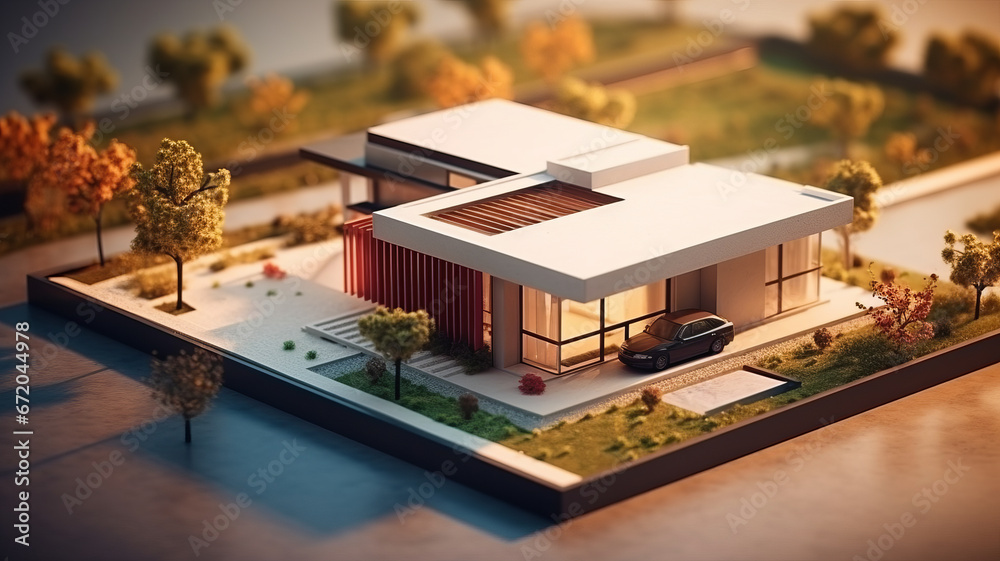 House model on architectural floorplan for Real estate business concept. generative ai House model on architectural floorplan for Real estate business concept. generative ai