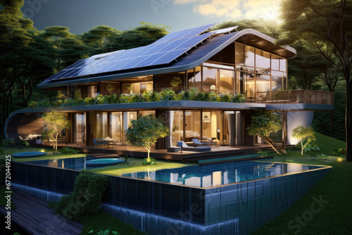 a modern house with solar pannels © Kien