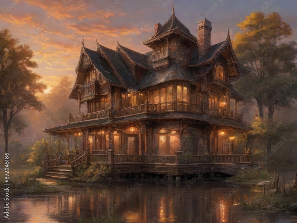 Photorealistic Bathed in Sunset's Glow, Detailed with Elegance and Intricacy.