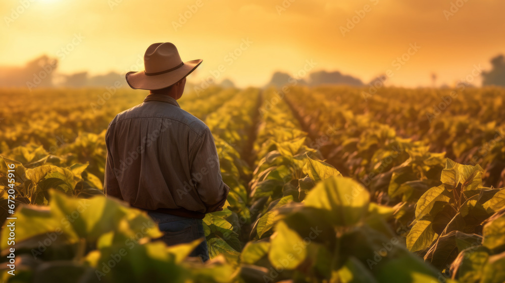 A young male agronomist farmer in a tobacco field. generative ai. A young male agronomist farmer in a tobacco field. generative ai.