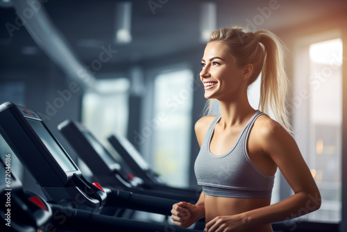 Woman doing cardio training on treadmill, working out in gym. healthy lifestyle