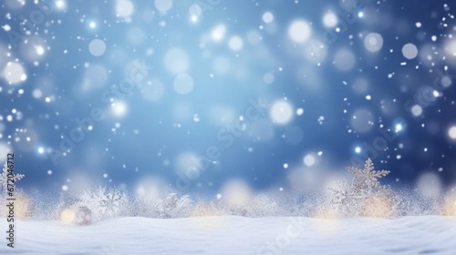 Christmas winter background with snow and blurred bokeh.Merry christmas and happy new year greeting card 