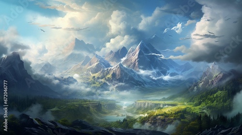 clouds over a mountain valley