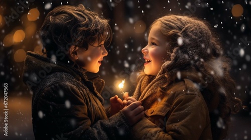 Magic of a child's wonder as they catch snowflakes on their tongue during the first snowfall 