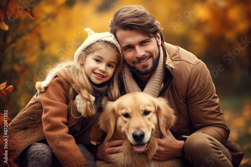 Happy Family and Pet Dog Autumn © Kien