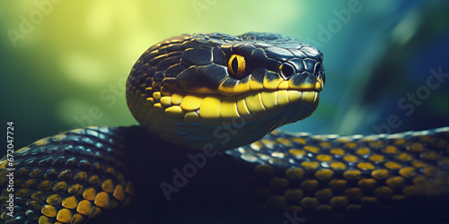 close up of a snake ,Rock Python on savanna at sunset ,Blue snake with a blue eye with generative ai 