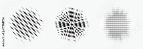 Halftone circle frame background set. Round border Icon using halftone random circle. Grunge circular stain. Vector illustration. 
