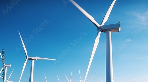Windmill Park with a blue sky close up of windmill turbines at sea : Generative AI © Generative AI
