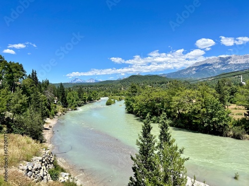 Blue river, landscape.