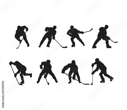 men playing hockey silhouette vector