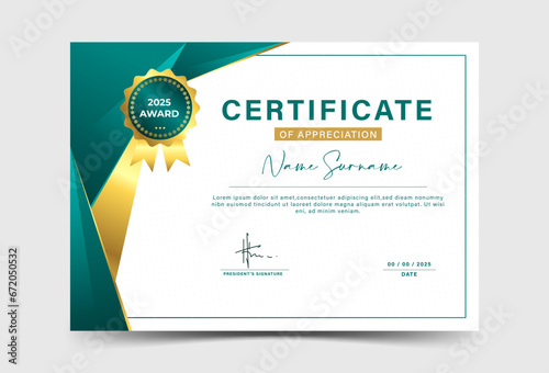 green and gold geometric effect achievement certificate template. elegant . soft color. slash. eps 10