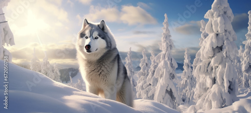 husky in snow ,generative ai