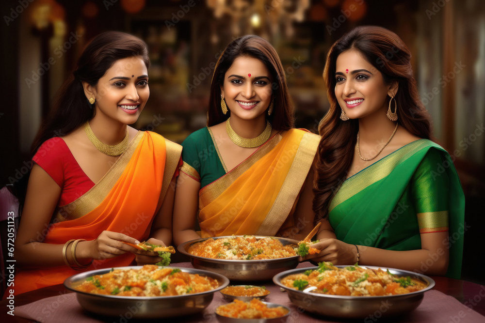 Indian women wearing traditional sari Indian women wearing traditional sari