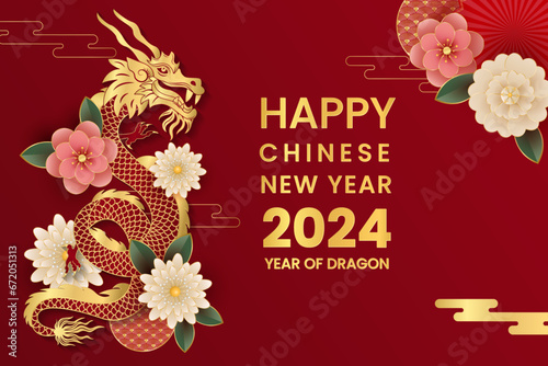 Happy chinese new year 2024 year of dragon vector illustration background