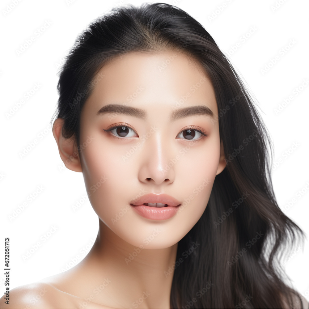 Fototapeta premium Japanese model with a bright face and perfect skin, beauty asian woman isolated on transparent background