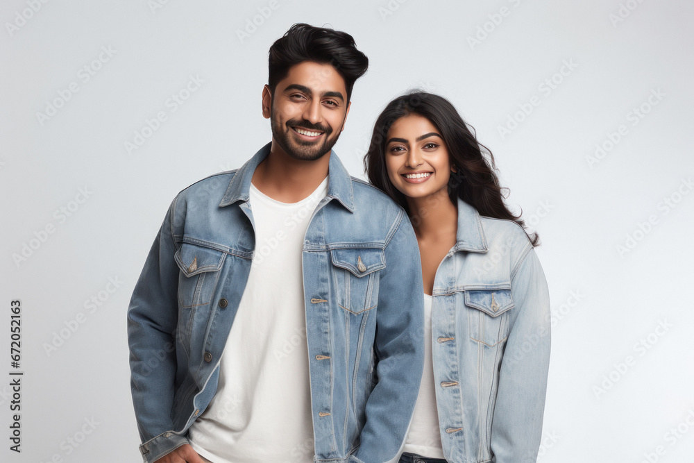 young indian couple standing on white background young indian couple standing on white background